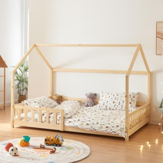 Hausbett Hesel, Kinderbett und Lattenrost, Holzoptik, 120x200 cm