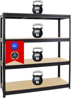 PROREGAL Schwerlastregal Dino Extra Breit 180 x 160 x 60 cm Fachlast 600kg Schwarz, Garagenregal, Lagerregal, Steckregal, Weitspannregal