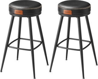VASAGLE EKHO Kollektion - Barhocker 2er Set, drehbarer Barstuhl, Kunstleder, mit Nähten, Mid-Century-Modern-Stil, 76 cm hoch, Küche, Hausbar