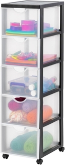 Iris Ohyama Kunststoff-Schubladenbox mit Rollen, 5 tiefen Schubladen, Schwarz, Griffe zum Ziehen, Für Schlafzimmer, Bad, Schule & Büro, BPA-frei, Schubladenschrank, Rollcontainer, A4 Drawer, DDDC-305