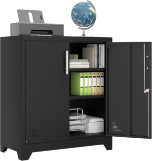 YITAHOME Aktenschrank Abschließbar, Metallschrank mit 2 Verstellbare Einlegeböden, Büroschrank Stahlschrank mit Belüftungslöcher für Arbeitszimmer Büro Garage Schule, Schwarz, 80 x 40 x 90 cm