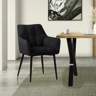 ML-DESIGN Polsterstuhl Esszimmerstuhl mit dickem gepolsterter Sitz, Rücken- und Armlehnen (1 St), Wohnzimmerstuhl aus Frotteestoff Schwarz Loungesessel Küchenstuhl