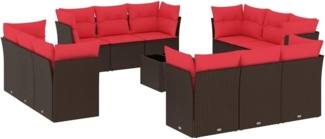 vidaXL 13-tlg. Garten-Sofagarnitur mit Kissen Braun Poly Rattan 3217344
