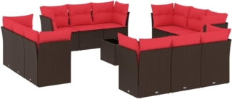 vidaXL 13-tlg. Garten-Sofagarnitur mit Kissen Braun Poly Rattan 3217344