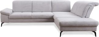 CAVADORE Ecksofa Carmen / Cord-Sofa in L-Form mit Ottomane und schwarzen Metallfüßen / 300 x 84 x 244 / Fein-Cord, Hellgrau