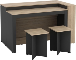Vente-unique - Set zentrale Kücheninsel + 2 Hocker - Schwarz & Holzfarben hell - NUSICE