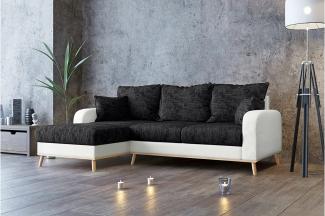 Stylefy Ontario Ecksofa Strukturstoff BERLIN Kunstleder MADRYT Schwarz Weiß Links