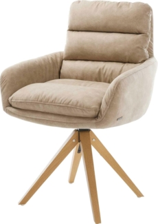 Esszimmerstuhl Abelia-Flex mit Armlehnen Mikrofaser Beige Vintage Holzgestell kantig Natur