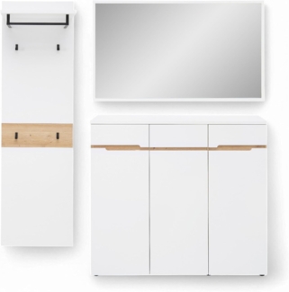 Stella Trading Memphis Flurgarderoben Set in Weiß, Artisan Eiche Optik - Modernes Garderobenset 3-teilig für Ihren Eingangsbereich - 181 x 190 x 38 cm (B/H/T)
