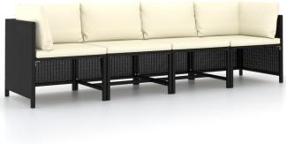 vidaXL 4-Sitzer-Gartensofa mit Auflagen Schwarz Poly Rattan 313515