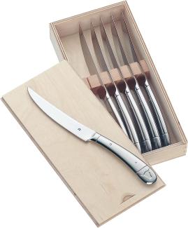 WMF Steakmesser Set 6-teilig, Cromargan Edelstahl poliert, Wellenschliff, spülmaschinengeeignet, Steakbesteck in Holzbox