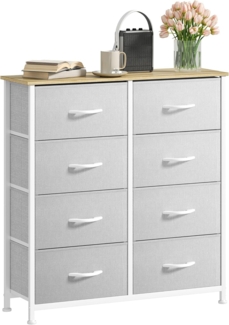 DWVO Kommode mit 8 Schubladen, Schrank aus Stoff mit Griffen, Metallgestell & MDF-Holzplatte, langlebig, für Schlafzimmer & Wohnzimmer,Hellgrau