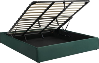 BAÏTA - Bett mit Truhe Sakura, Velours, Waldgrün, 180x200 cm, Lattenrost inklusive