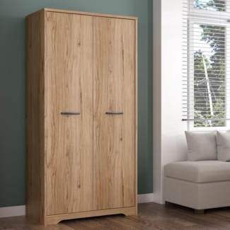 FORTE JOADAKIS Kleiderschrank 95, klassischer Drehtürenschrank mit 2 Türen und Einlegeböden, Holzwerkstoff, Catania Eiche Dekor, 94,5 cm breit, 192,4 cm hoch, 52,7 cm tief