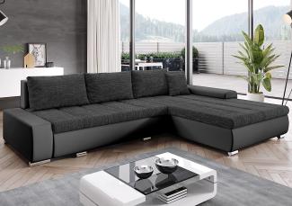 FURNIX Ecksofa Tommaso mit Schlaffunktion und Bettkasten - Couch Sofa mit Kissen - L-Form Sofa, Stellfüße in Chromoptik - B297 x T210 x H85 cm, Liegefläche 255 x 150 cm - MA195-BE06 (Dunkelgrau/Grau)