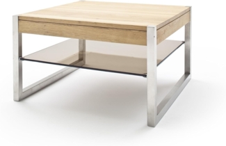 Couchtisch >MIGEL< Glasablage, Eiche, Massivholz - 65x38x65cm (BxHxT)