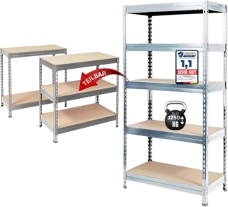 KARAT Schwerlastregal - Steckregal, Kellerregal, Lagerregal, Werkbank - Traglast bis 1250 kg - Schnelle Montage & Standsicher (Verzinkt, 220 x 120 x 60 cm)