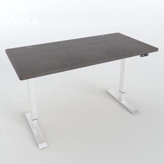 Höhenverstellbarer Schreibtisch (140x70 cm) - Sitz- & Stehpult - Bürotisch Elektrisch Höhenverstellbar mit Touchscreen & Stahlfüßen (Weiß/Stein-Anthrazit)