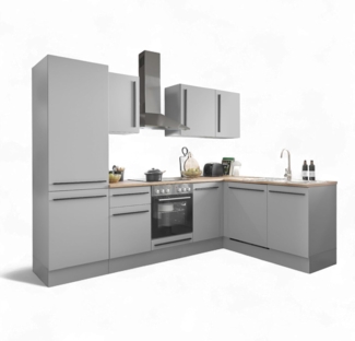 Stella Trading Denver Moderne Eckküche ohne Elektrogeräte in Grau, Lancelot Eiche Optik - Geräumige Küchenzeile in L-Form mit viel Stauraum - 280 x 211 x 60 cm (B/H/T)
