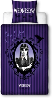 MTOnlinehandel Bettwäsche Wednesday Gothic Chic • Wende- Motiv für Teenager • Netflix, Mikrofaser, 2 teilig, 80x80 cm x 135x200 cm • Nevermore Academy • Adams Family