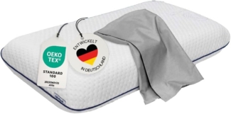 casimum Nackenstützkissen Comfort Nackenkissen klassische Form & große Liegefläche, Füllung: Memory Foam, Bezug: Grau, Seitenschläfer, Rückenschläfer, Ergonomisches Nackenkissen, HWS Kopfkissen, 70x40 cm, mit grauem Bezug
