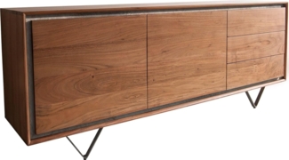 Sideboard Stonegrace 175 cm Akazie Braun Steinfurnier 2 Türen 3 Schubladen V-Fuß Schwarz