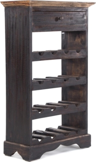 Flaschenregal CORTEZ 85 Recyclingholz massiv, für 16 Flaschen, mit Schublade schwarz