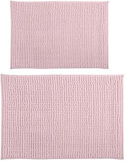 MSV Badteppich 2er Set Badvorleger Duschvorleger Chenille Hochflor Badematte 40x60 cm + 60 x 90 cm – Pastellrosa