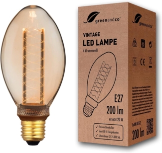 greenandco Vintage Design LED Birne zur Stimmungsbeleuchtung | E27 B75 | gold | 4W 200lm | 1800K extra warmweiß | 320° | 230V | flimmerfrei | nicht dimmbar | Edison Glühbirne