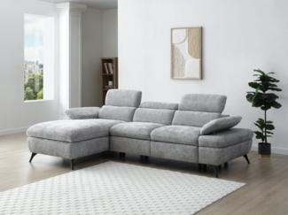 Vente-unique - Ecksofa mit Schlaffunktion mit Bettkasten - Ecke links - Strukturstoff - Grau - MORAVA