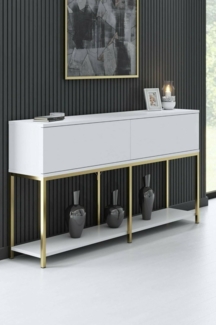 Dmora - Kommode Altair, Wohnzimmerbuffet, Wohnzimmer-Sideboard, Moderne Küchen-Speisekammer, 150x30h80 cm, Weiß und Gold