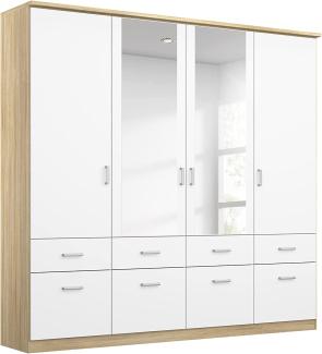 Kleiderschrank BREMEN Schrank Sonoma Eiche weiß Spiegel 181