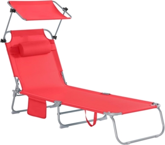 SoBuy OGS48-R Sonnenliege mit abnehmbarem Kopfkissen und verstellbarem Sonnendach Gartenliege mit Seitentasche Strandliege Relaxstuhl Liegestuhl klappbar Rot bis 150 kg belastbar