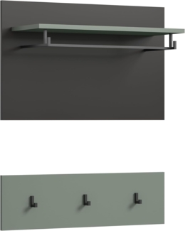 xonox. home - Paneel Canu 80 x 73 x 27 cm in Basalt grau und Smoke Green Nb. - Wandpaneel Wandboard Wandgarderobe Garderobenwand Garderobenpaneel Flurpaneel - praktisch & stilvoll