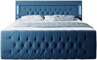 Boxspringbett Queen mit LED, USB und Stauraum 140x200 Blau H4