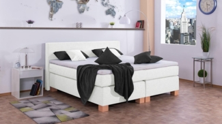 Meisterbetten Boxspringbett Vita 160x220 in W-White, Matratzenbezug Nano, Komfortschaum-Topper