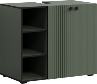 trendteam smart living - PureBliss - Waschbeckenunterschrank - Grün - Rillenoptik - 3 offene Fächer + 1 Einlegeboden - (BxHxT) 90 x 79 x 53 cm - edle Metallgriffe