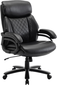 COLAMY XXL Chefsessel[181kgs] - Hochlehner Bürostuhl Leder mit verstellbaren Armlehnen& strukturierter Rückenlehne - Extra breiter Sitz (59cm) für Homeoffice und Büro, Schwarz