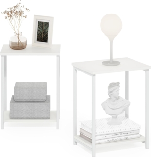 Furinno Simplistic Industrieller Beistelltisch mit Metallrahmen, 2er-Pack, Weiß/Weiß