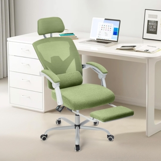 Sweetcrispy Büro-Computer-Schreibtisch Stuhl, Gaming-Stühle für Erwachsene, High-Back Mesh Rolling Swivel Reclining Stühle mit Rädern, Bequeme Lendenwirbelstütze, Bequeme Arme Grün