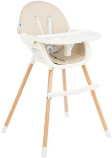 Kikkaboo Kinderhochstuhl Nutri 2 in 1 Holzbeine Fußstütze abnehmbares Tablett beige