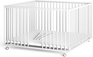 Sämann Laufstall Baby mit Matratze Cloud Air und Schlupfsprossen | TÜV geprüft | stufenlos höhenverstellbar | Laufgitter Premium | Babybett aus Holz | Krabbelgitter (weiß, 120x120 cm)