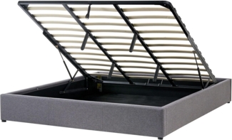 Polsterbett Leinenoptik grau mit Bettkasten hochklappbar 180x200 cm DINAN
