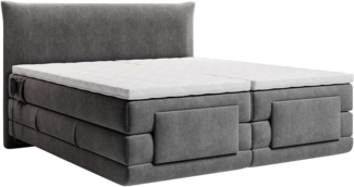 Vente-unique - Komplettes Boxspring-Set mit Kopfteil + elektrisch verstellbare Lattenroste + Matratze + Topper - 2 x 80 x 200 cm - Stoff - Anthrazit - ZANORO von PALACIO