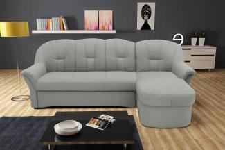 DOMO Collection Puno Ecksofa, Sofa in L-Form, Eckcouch, Sofa, Couch mit Longchair und Schlaffunktion, 233x142 cm, Polstermöbel in silber