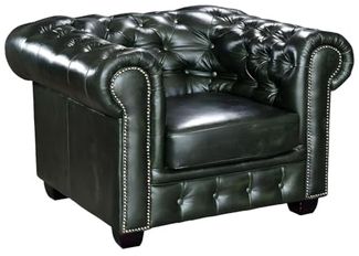 Vente-unique - Chesterfield Ledersessel - Büffelleder - Schwarzgrün - BRENTON