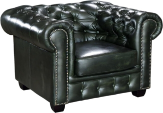 Vente-unique - Chesterfield Ledersessel - Büffelleder - Schwarzgrün - BRENTON