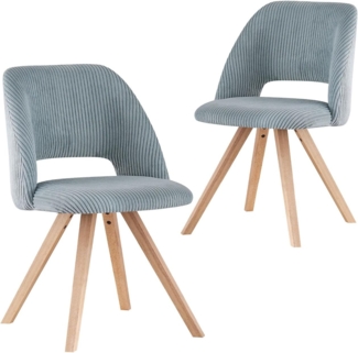 B&D home Esszimmerstuhl MARY 2er Set | Cord Küchenstuhl Polsterstuhl für Küche, Esszimmer, Büro | modern landhaus | Blau