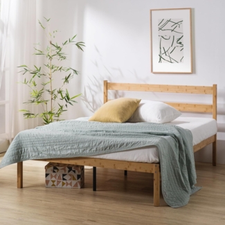 Zinus Ellie Bett 140x200 cm - Höhe 35 cm mit Stauraum unter dem Bett - Bambus und Holz Plattform Bettgestell mit Kopfteil - Braun