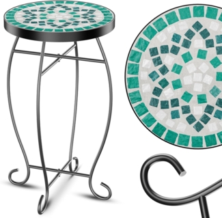 KESSER® Mosaiktisch Bistrotische Blumenhocker Rund 60 x 34 cm Metall Mosaik Beistelltisch Balkontisch Gartentische Terrassentisch Balkon Steinmosaik Garten Gartentisch Indoor Outdoor Jade